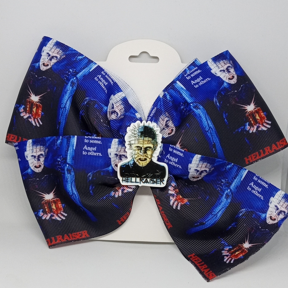 Hand Crafted Blue and Red Hair Bow Hellraiser Design